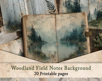 Misty Forest Junk Journal Paper | Vintage Woodland Dark Academia Scrapbook, Printable Forestcore Pine Ephemera