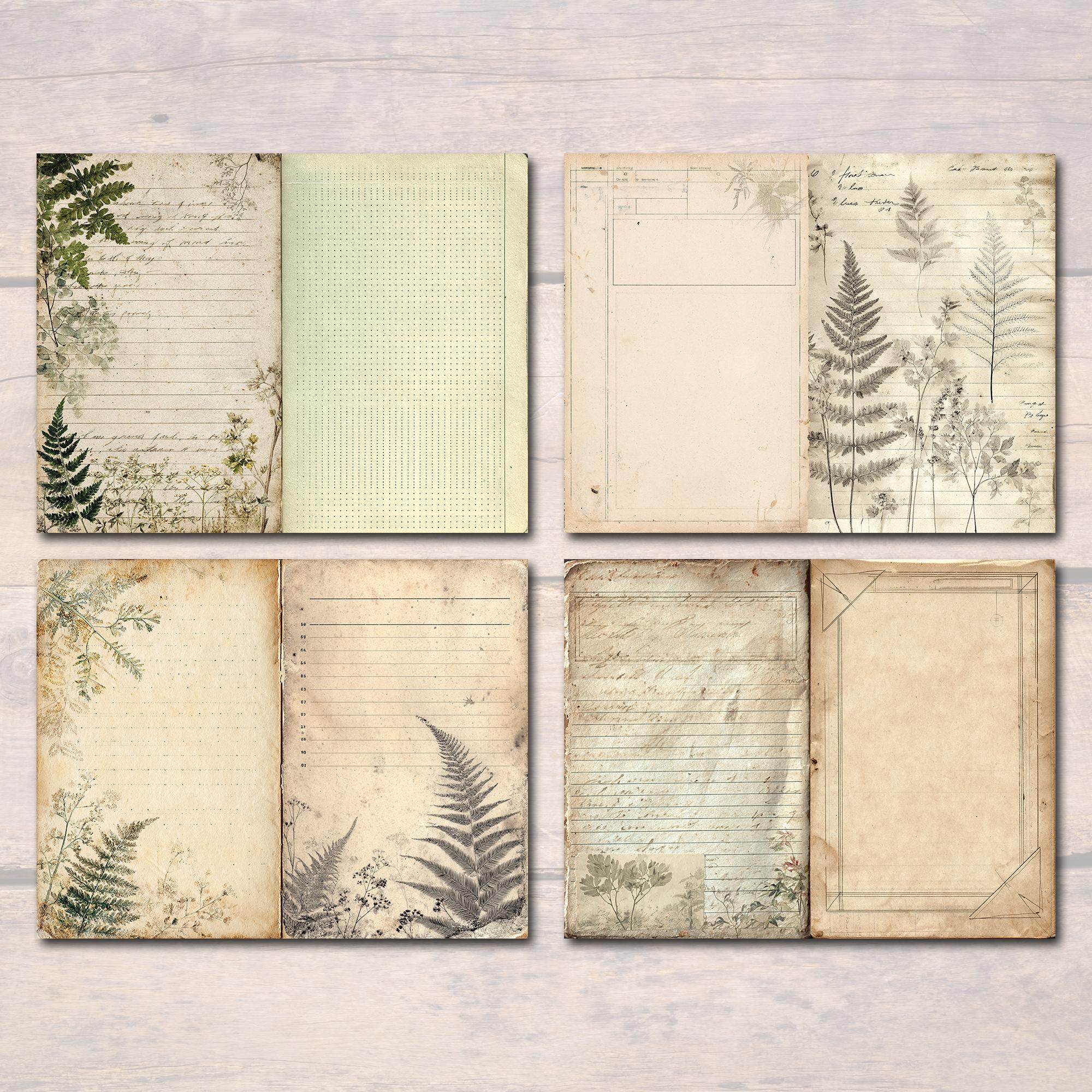 Vintage Botanical Junk Journal Pages | Forest Lined Writing Paper ...