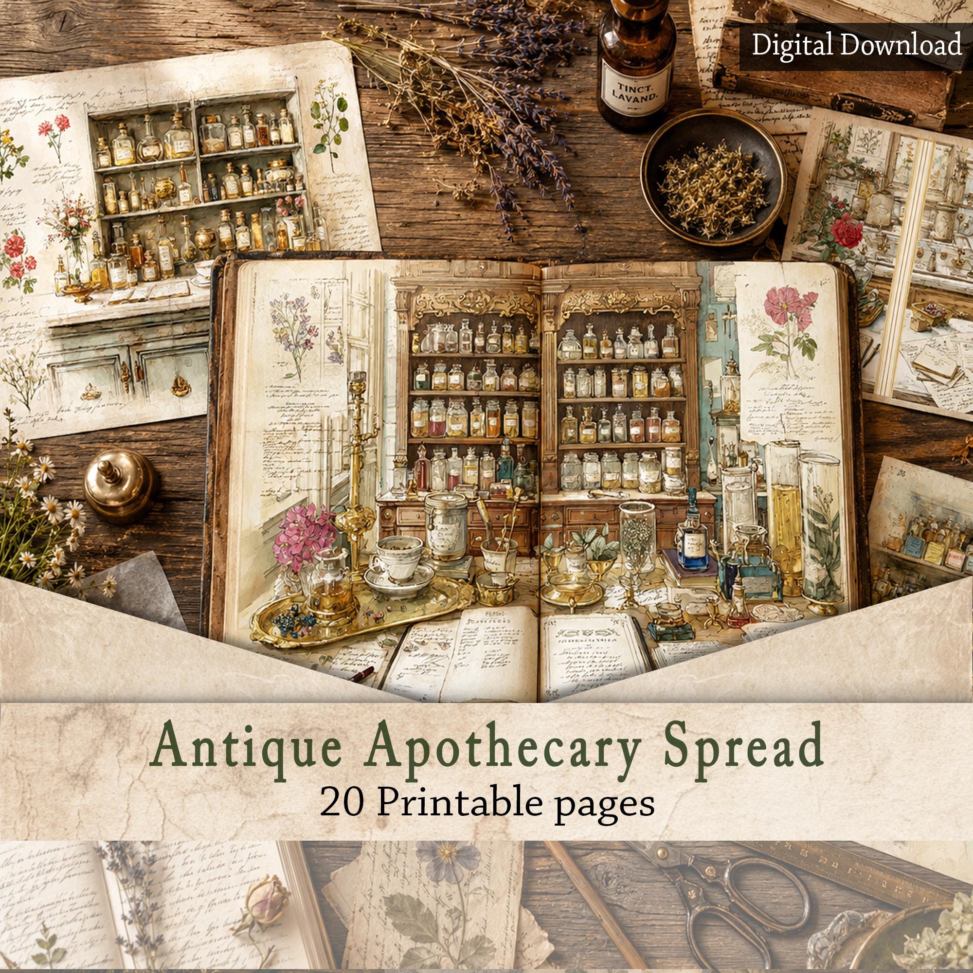 Antique Apothecary Junk Journal Pages | Vintage Pharmacy Watercolor ...