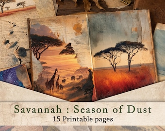 Safari Junk Journal Paper | Savannah Africa Vintage Background, Earthy Collage Printable Scrapbook