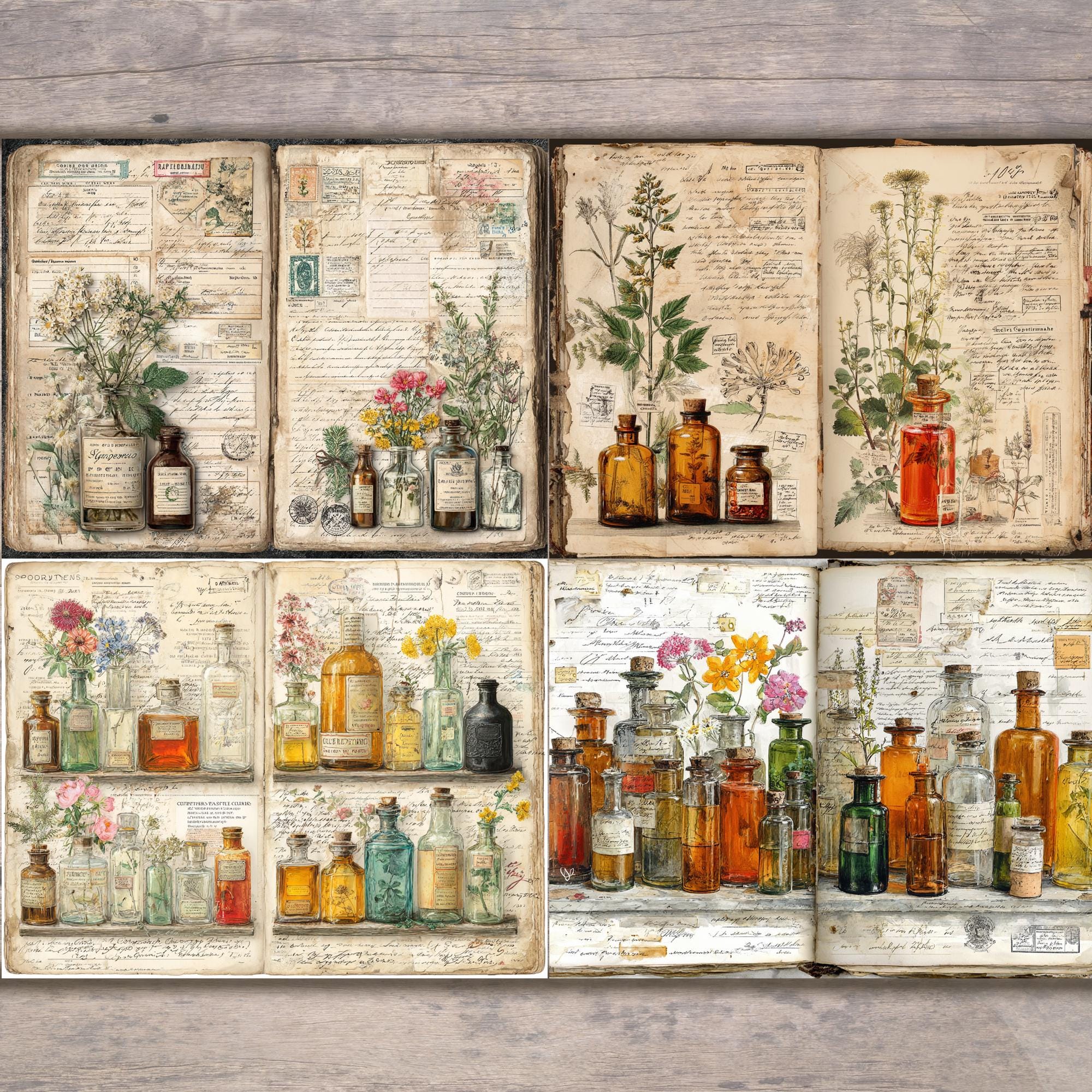 Apothecary Junk Journal Pages Printable | Vintage Botanical Apothecary ...