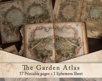 Vintage Garden Atlas Junk Journal Paper | Dark Academia Botanical Ephemera, Antique Map Collage