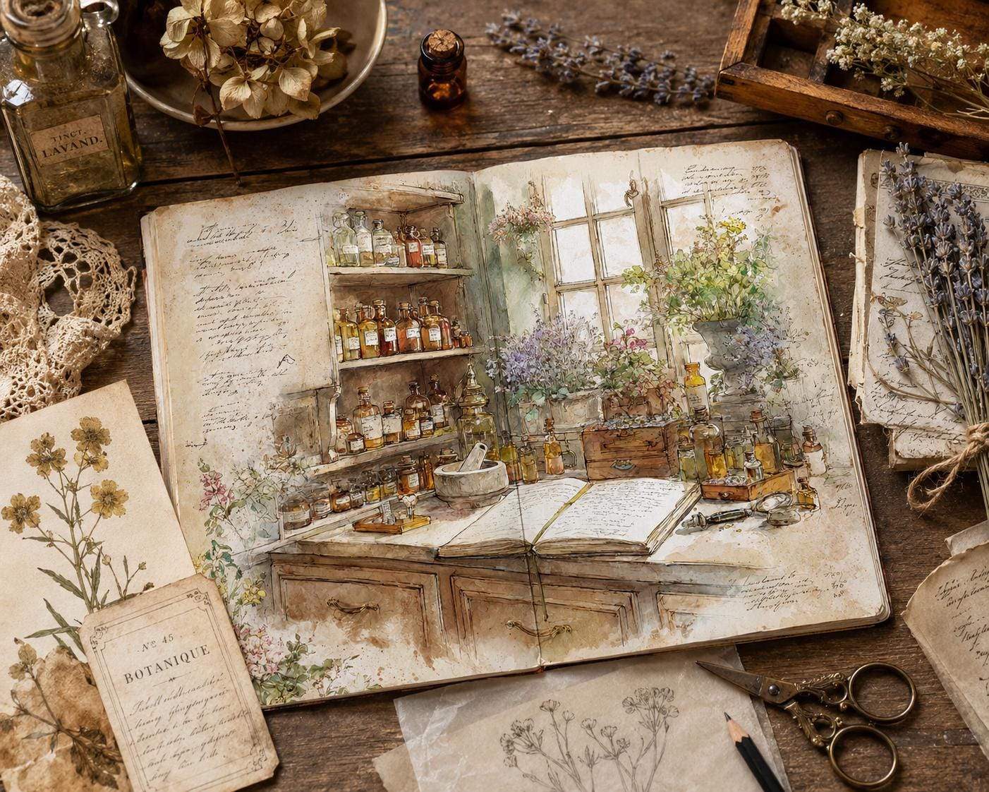 Antique Apothecary Junk Journal Pages | Vintage Pharmacy Watercolor ...