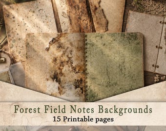 Forest Field Notes Background Papers | Vintage Botanical Junk Journal, Woodland Naturalist Printable