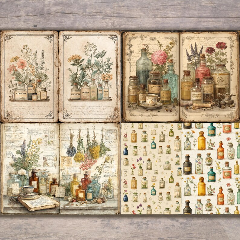Apothecary Junk Journal Pages Printable | Vintage Botanical Apothecary ...