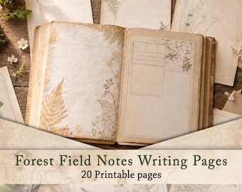 Vintage Botanical Junk Journal Pages | Forest Lined Writing Paper, Cottagecore Naturalist Printable Ephemera