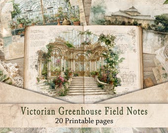 Victorian Greenhouse Junk Journal Paper | Dark Academia Botanical Conservatory, Cottagecore Garden Plant Ephemera
