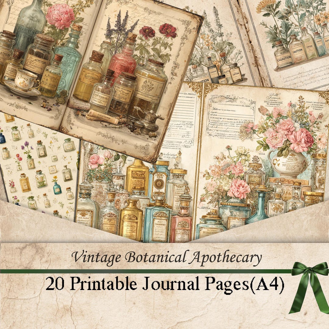 Apothecary Junk Journal Pages Printable | Vintage Botanical Apothecary ...