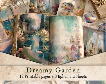 Pastel Garden Junk Journal Kit | Romantic Watercolor Pages, Victorian Lady Cameo Ephemera