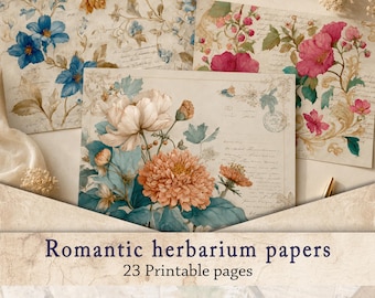 Vintage Botanical Junk Journal Papers | Herbarium Ephemera, Victorian Floral Scrapbook Background, Printable Collage Sheets