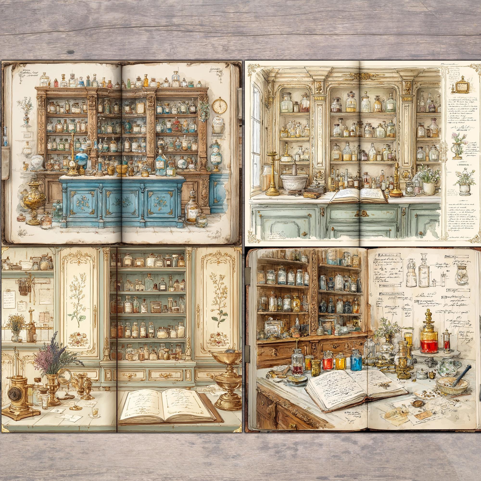 Antique Apothecary Junk Journal Pages | Vintage Pharmacy Watercolor ...