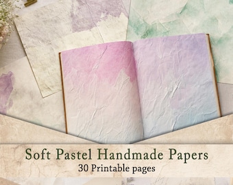 Soft Pastel Watercolor Digital Paper Pack | Junk Journal Backgrounds, Printable Scrapbook Paper, Cottagecore Handmade Texture