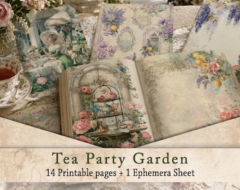 Garden Tea Party Junk Journal Paper | Victorian Floral Ephemera, Summer Teacup Collage Sheets