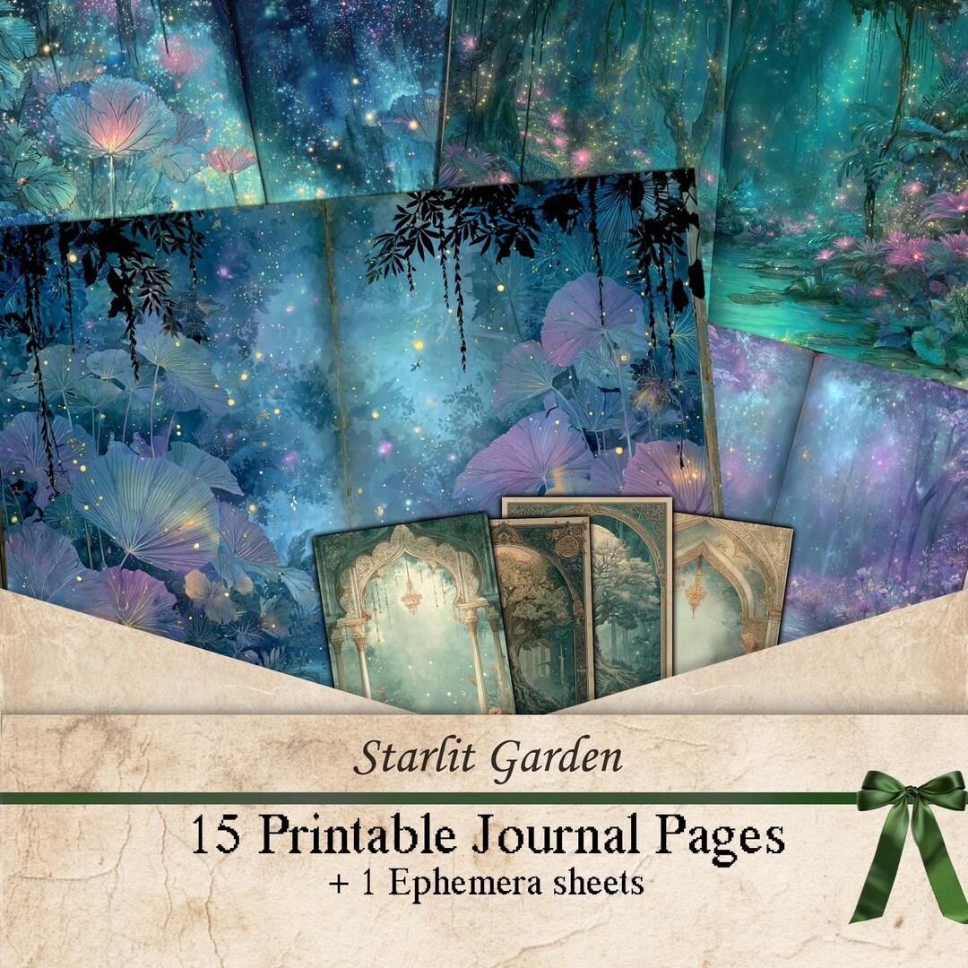 Celestial Junk Journal Printable Pages Kit | Moonlit Garden + Starry ...