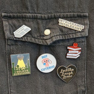 Six enamel pin set w/ FREE locking pin backs and sticker