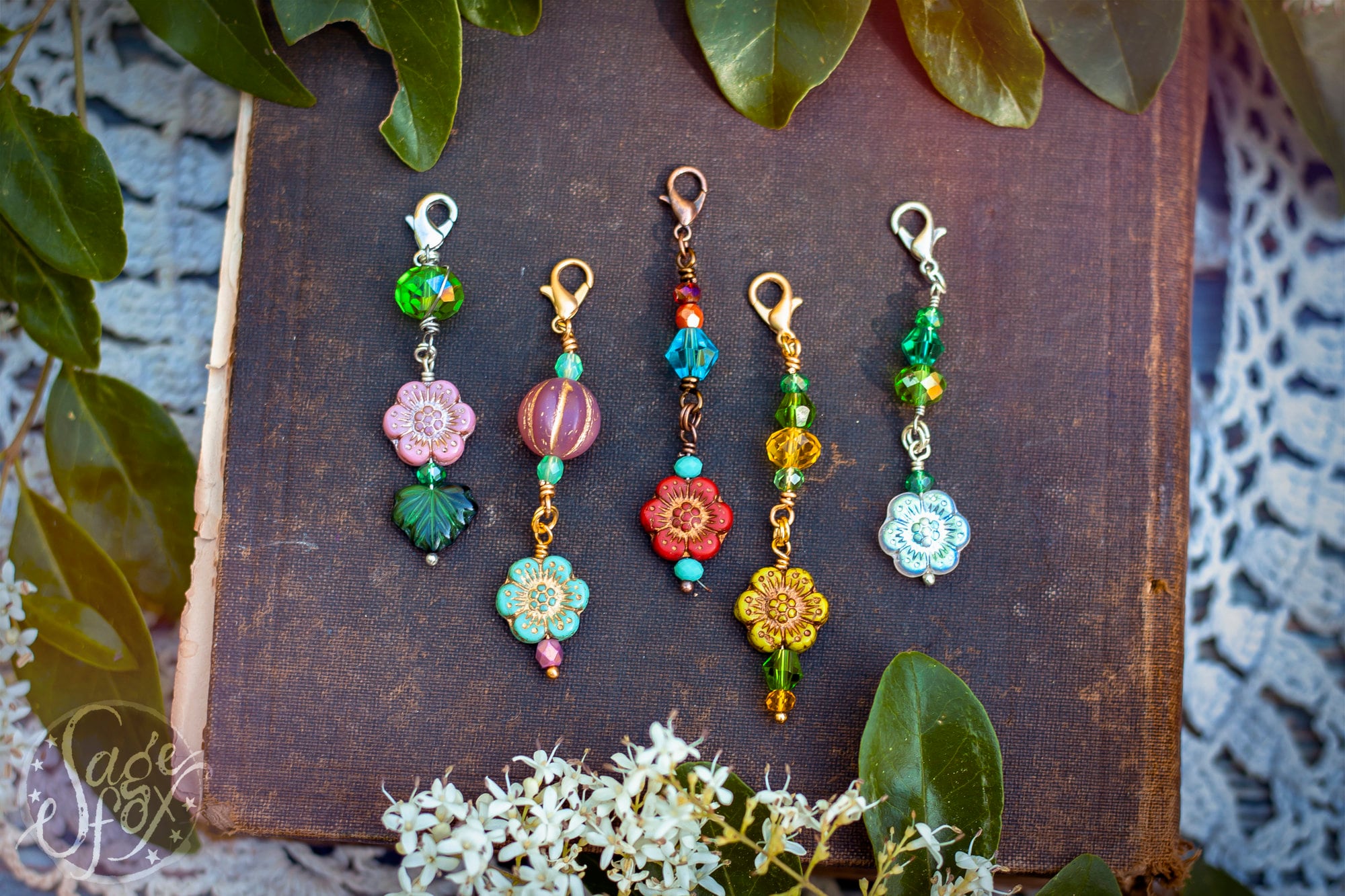 Crochet Stitch Markers Faceted Glass Acorns Set of 5