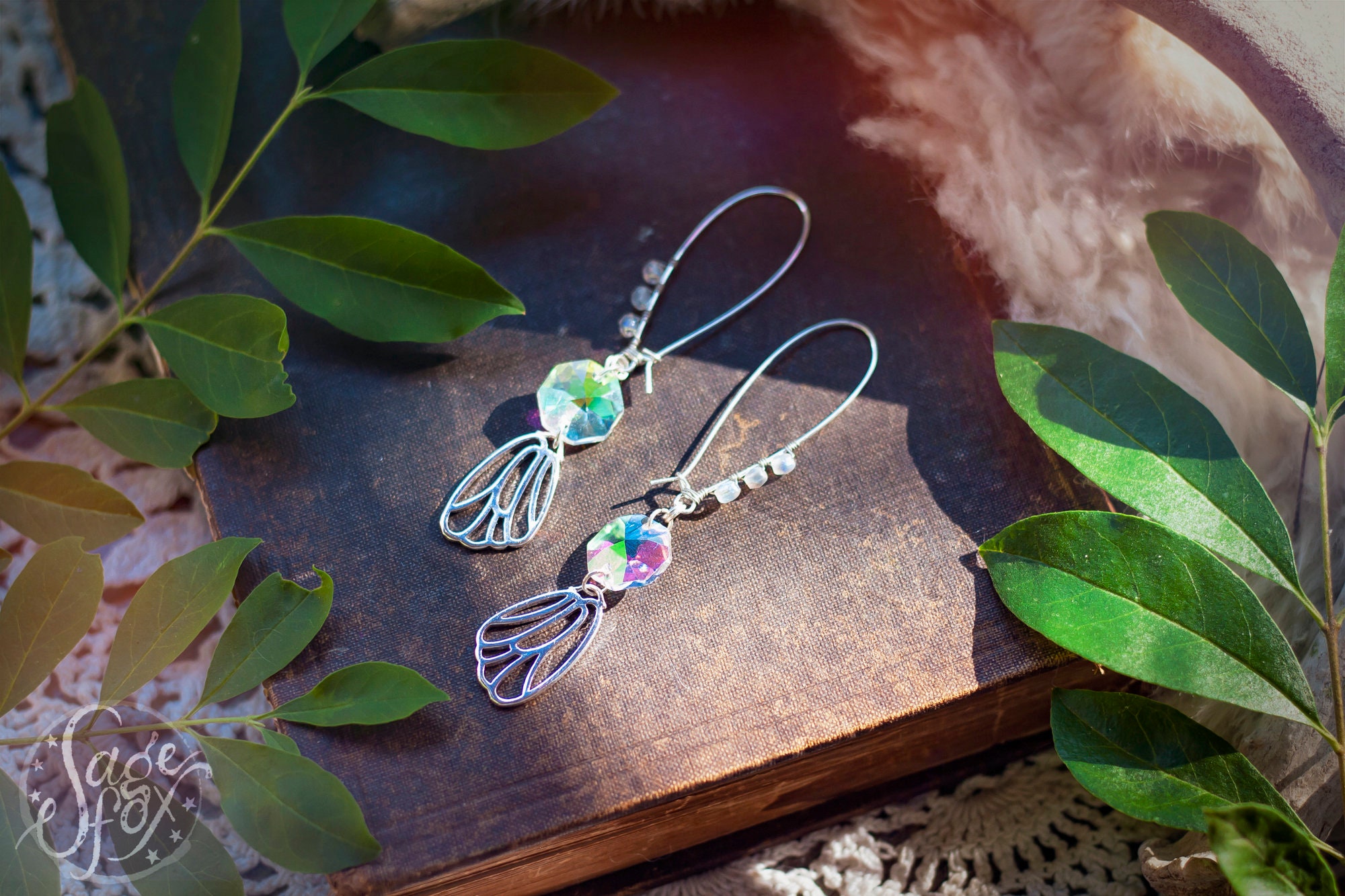Copper Wire Wrap Earrings, Wing & A Prayer, Verdigris Charms, Glass