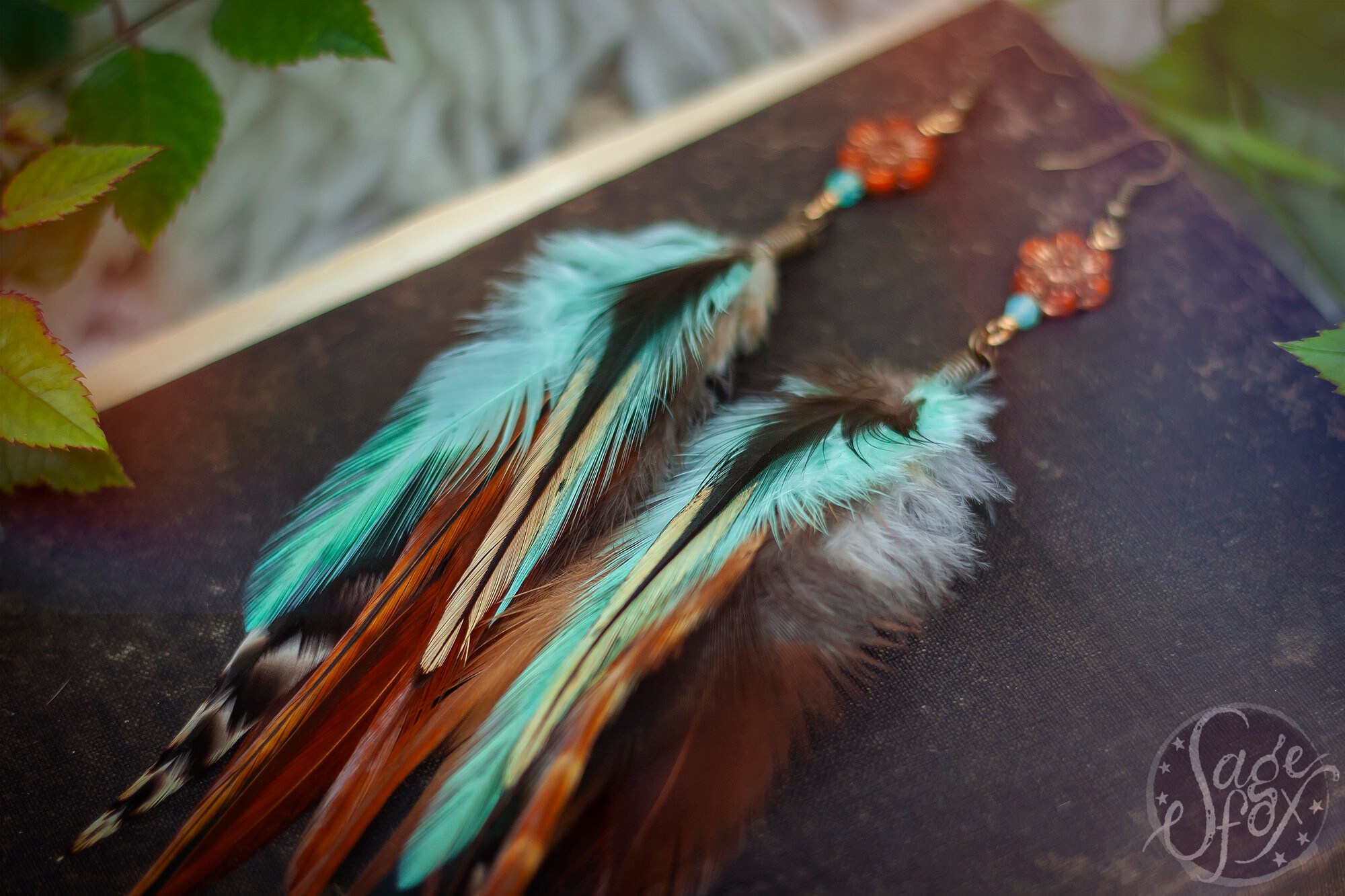 Boho orange feathered earrings Boho orange feathered earrings
