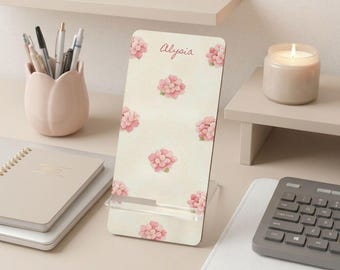 Pink Flower Smartphone Display Stand with Customizable Name or Monogram