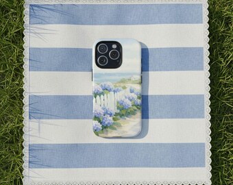 Coastal Hydrangea Phone Case, Cape Cod Watercolor Floral iPhone Case