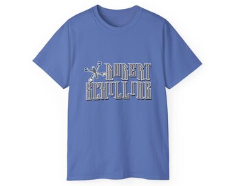 Robert Schilling graphic tee | retro typeface, blue square design