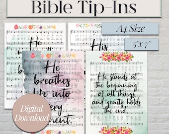 Inserti per la Bibbia da stampare per il journaling, inserti per inni per il diario di studio biblico, regalo cristiano fai da te per un amico