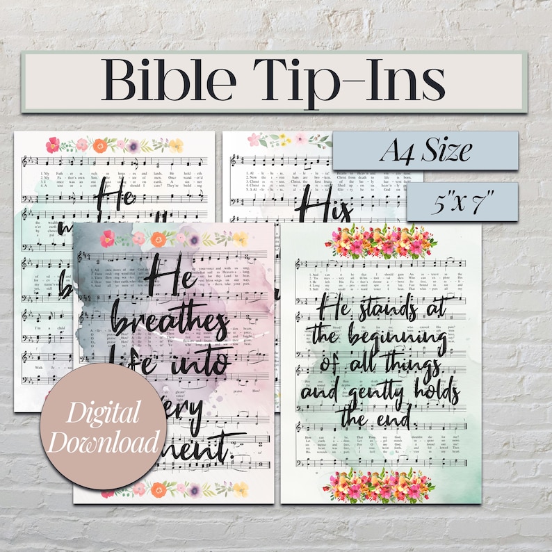 Bible Tip Ins Inserts for Journaling Printable Idea Hymnal Inserts for ...