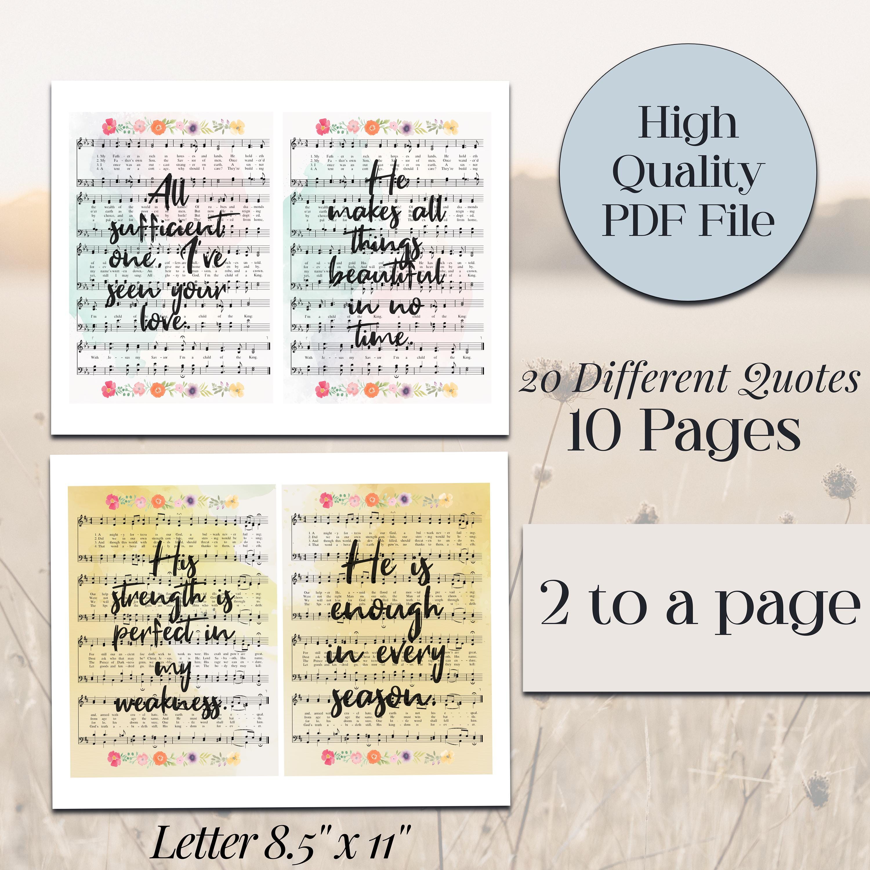Bible Tip Ins Inserts for Journaling Printable Idea Hymnal Inserts for ...