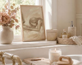 Stampa artistica da parete con Gesù, decorazione cristiana per il bagno, dipinto di donna ai piedi di Gesù, arte murale neutra per la fede, decorazione per la stanza della preghiera.