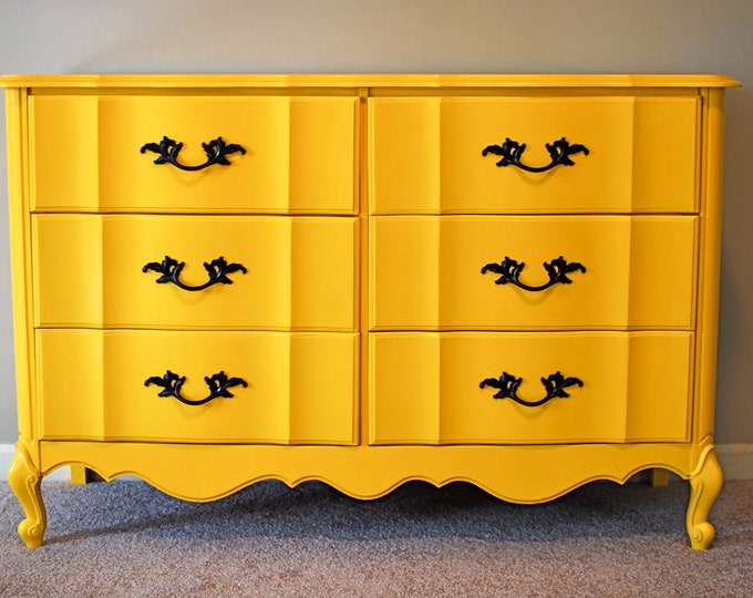 Yellow Dresser With Bronze Hardware Etsy