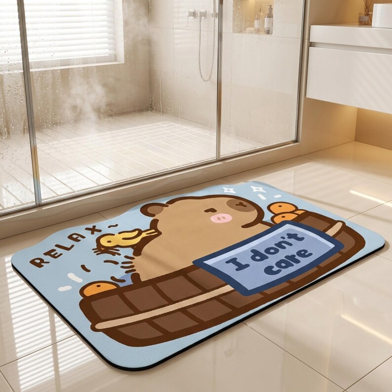 Capybara Rug Rectangle Non Slip Bathmat Capybara Cartoon Smooth Absorbent Waterproof ...