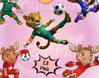 World Cup 2026 Mascots PNG Bundle –  Soccer Eagle Jaguar Moose PNG -Digital Download