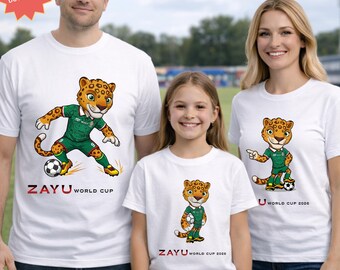 Paquete PNG de la mascota Zayu para el Mundial 2026 - Ropa para aficionados al fútbol de EE. UU., México y Canadá - Camiseta de fútbol infantil con diseño retro (descarga digital)