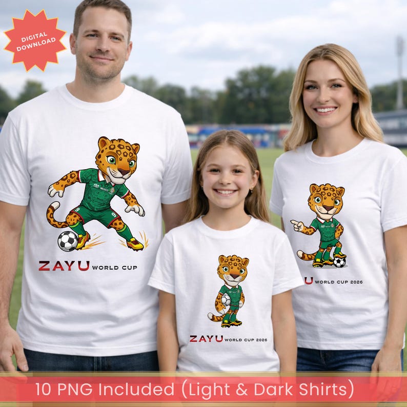 Mascot Zayu World Cup 2026 PNG bundle - USA Mexico Canada Soccer Fan Apparel -Kids Youth Soccer Shirt Retro Design (Digital Download) image 1