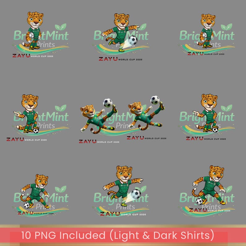 Mascot Zayu World Cup 2026 PNG bundle - USA Mexico Canada Soccer Fan Apparel -Kids Youth Soccer Shirt Retro Design (Digital Download) image 5
