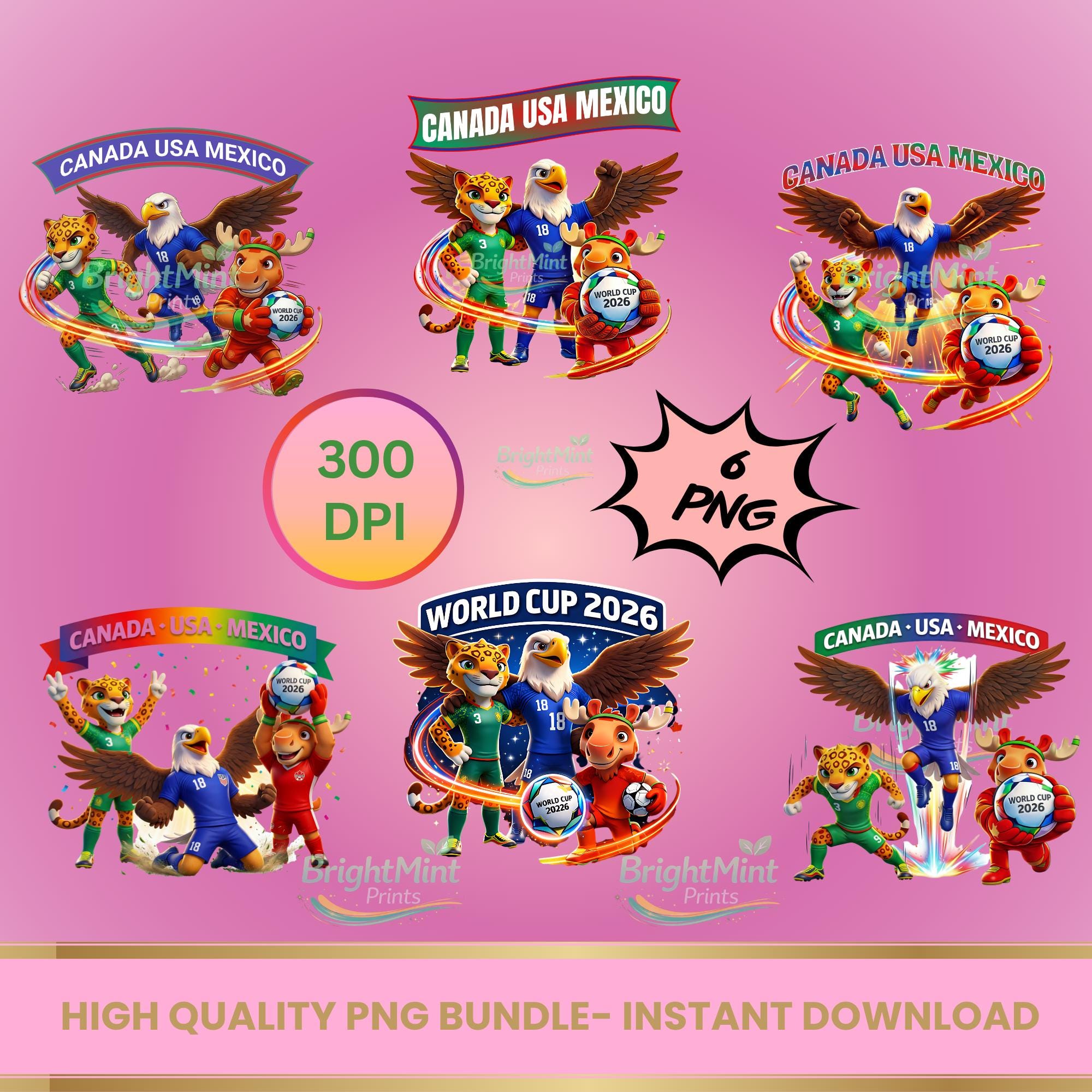 World Cup 2026 Mascots PNG Bundle - Zayu Maple Clutch Clipart