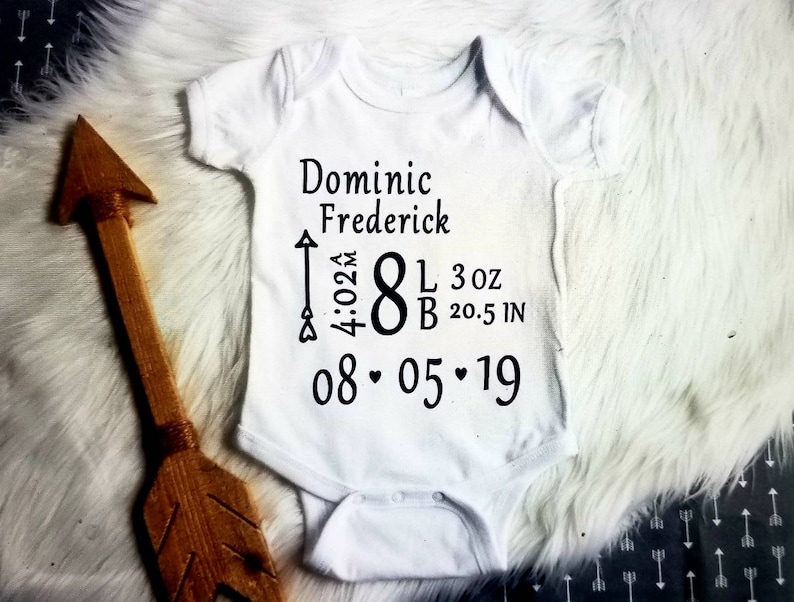 Baby announcement onesie stats birth name weight ounces Etsy