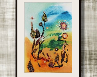Original Abstract Watercolor, "Into The Weeds" Series, Watercolor Painting, Surrealist, Weeds #3
