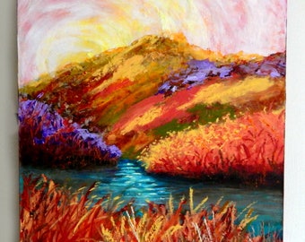 Landscape Painting, Oil & Cold Wax Painting, Original, Impressionist, Landscape, Expressive, Colorful, 14x18 Cradled