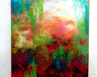 Original Oil Painting, Warm,   Abstract, Oil & Cold Wax, Glade, Expressionist, 16x16 Cradled