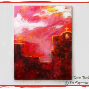 Contemporary Painting, Oil & Cold Wax Painting, Original, Expressive Landscape, Pinks, Brown, The Mission, 14x18 Cradled Bild 2