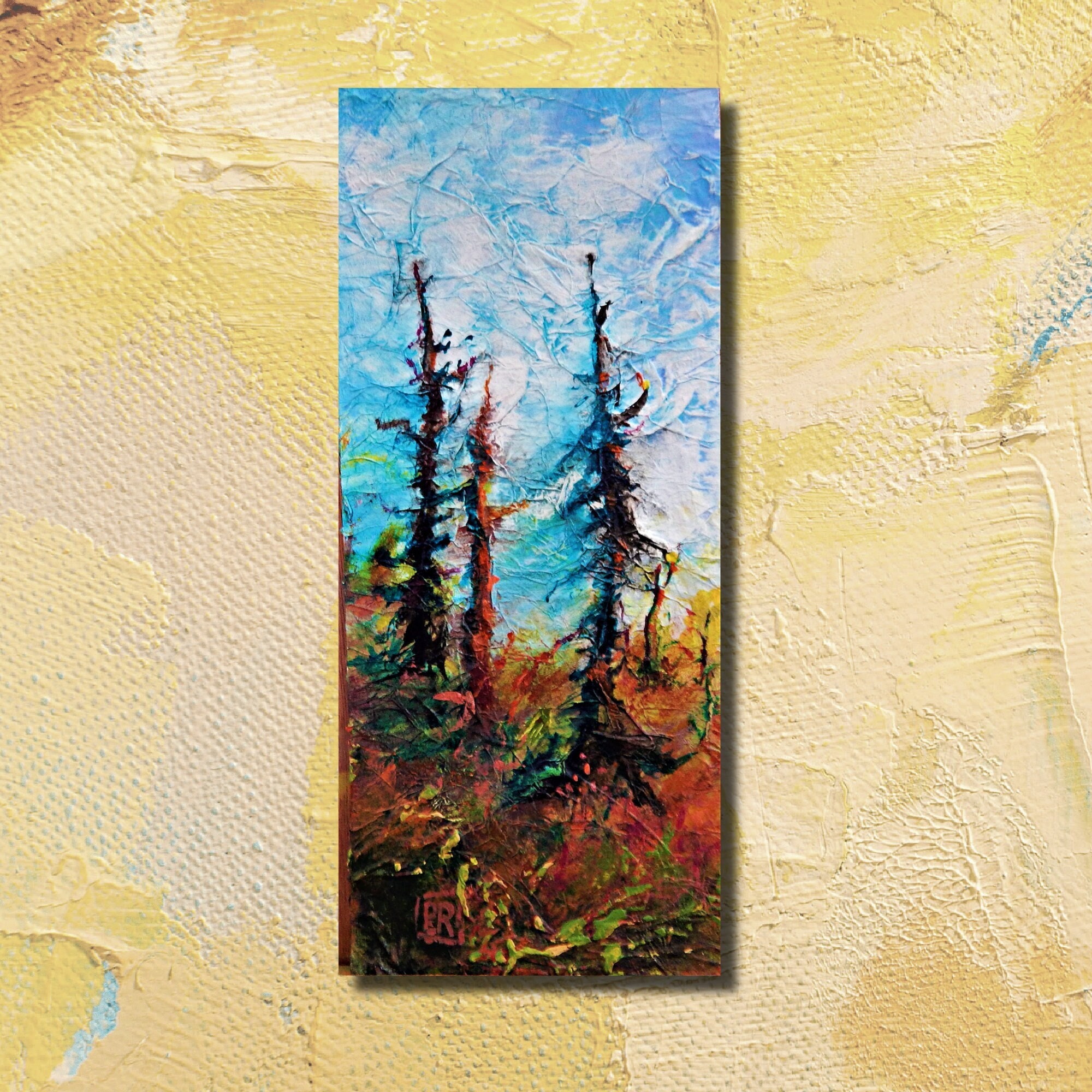 Original Painting, Weathered Woods Landscape, Landscape, Ink, Acrylic Paint,5x12,