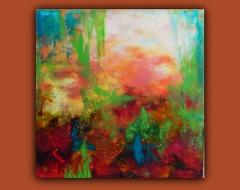Original Oil Painting, Warm,   Abstract, Oil & Cold Wax, Glade, Expressionist, 16x16 Cradled