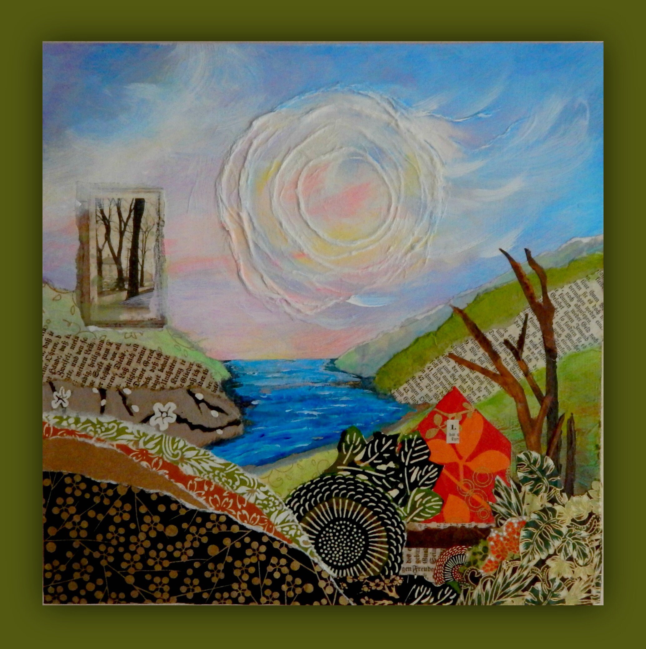 Mixed Media Landscape, Collage Landscape Painting, Heritage