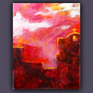 Contemporary Painting, Oil & Cold Wax Painting, Original, Expressive Landscape, Pinks, Brown, The Mission, 14x18 Cradled Bild 7