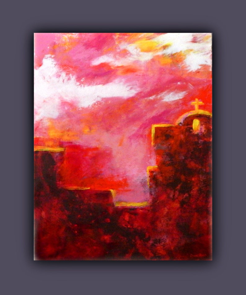 Contemporary Painting, Oil & Cold Wax Painting, Original, Expressive Landscape, Pinks, Brown, The Mission, 14x18 Cradled image 7