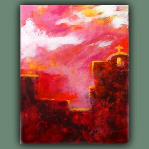 Contemporary Painting, Oil & Cold Wax Painting, Original, Expressive Landscape, Pinks, Brown, The Mission, 14x18 Cradled image 1