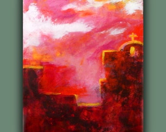 Contemporary Painting, Oil & Cold Wax Painting, Original, Expressive Landscape,  Pinks, Brown, The Mission,  14x18 Cradled
