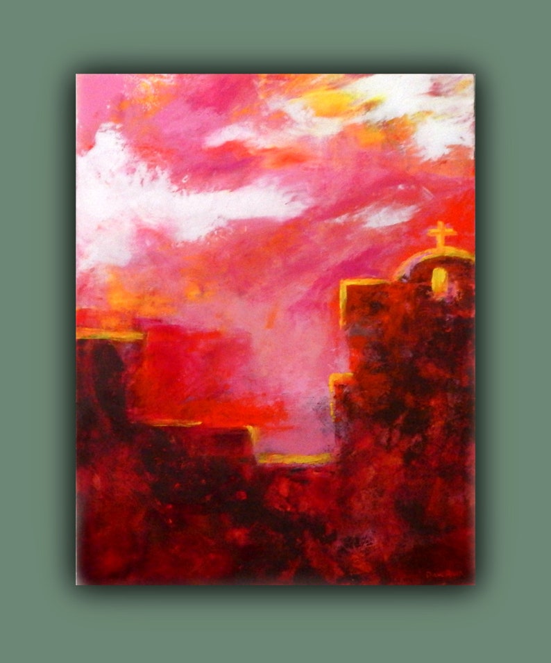 Contemporary Painting, Oil & Cold Wax Painting, Original, Expressive Landscape, Pinks, Brown, The Mission, 14x18 Cradled image 1