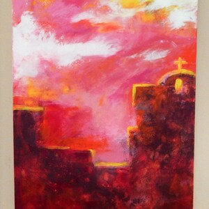 Contemporary Painting, Oil & Cold Wax Painting, Original, Expressive Landscape, Pinks, Brown, The Mission, 14x18 Cradled Bild 3